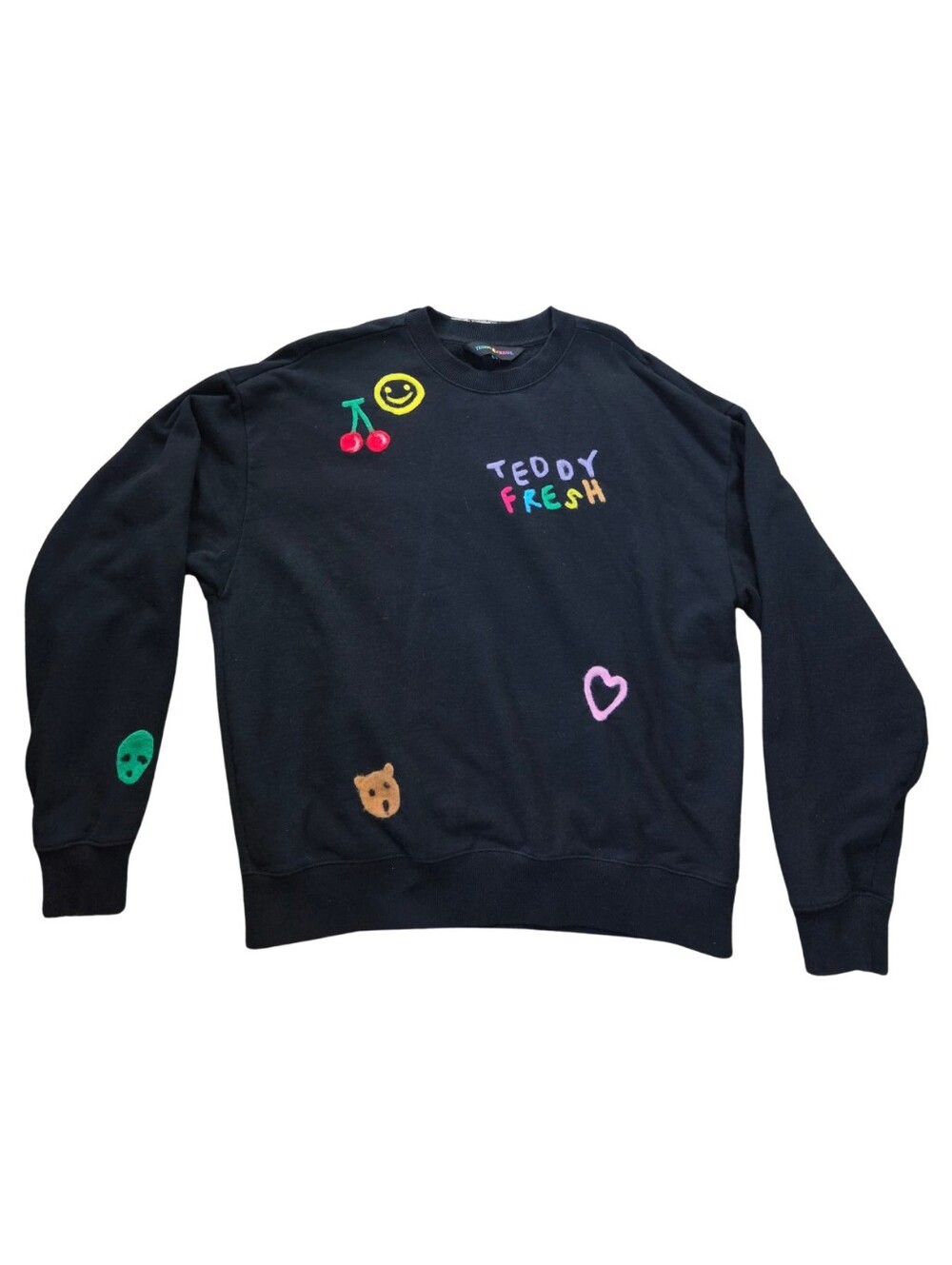 Teddy Fresh Sweatshirt Size M Black Rainbow 100% Cotton 90s Retro Streetwear